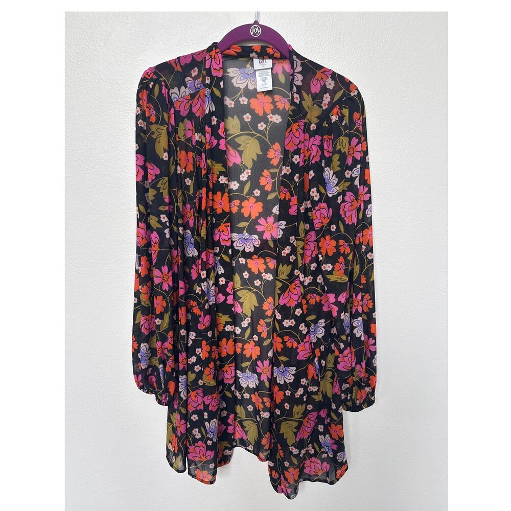 Cabi Mingle Kimono Floral Sheer Mesh Cardigan Top Style 6252 Black Pink Sz S